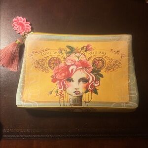 Papaya Floral Pouch with Pink Tassel